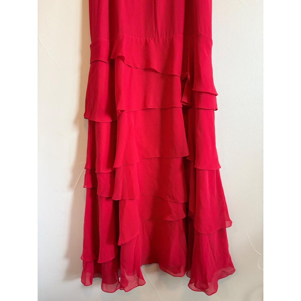 BCBGMaxazria Red Silk Gown Strapless Ruffle Tiered Formal Dress Y2K 100% Silk - Picture 7 of 16